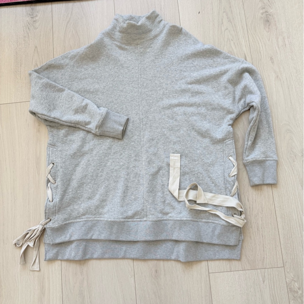 Free People Gray Lace-Up Oversized Sweatshirt